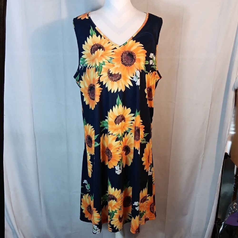 Sunflower Print Sleeveless Dress